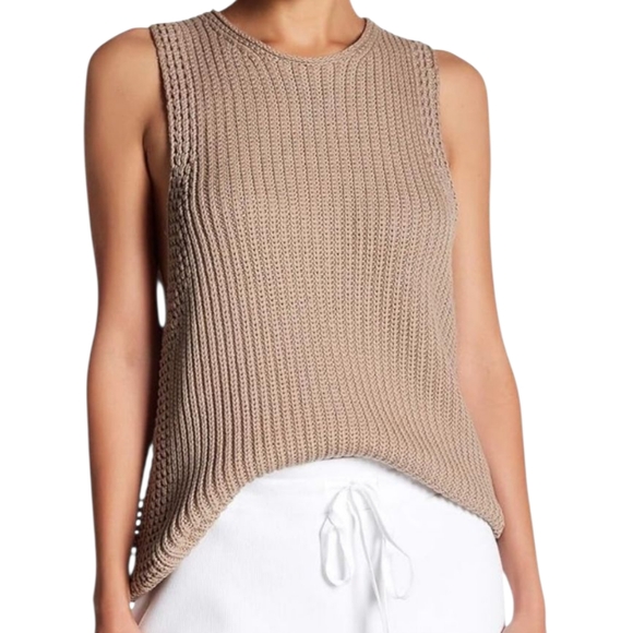 Vince Waffle Knit Stitch Ribbed Sweater 100% Cotton Sweater Tank Top Vest  XS - Picture 1 of 16